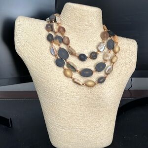 Vintage unique abalone shell black horn long necklace 49”